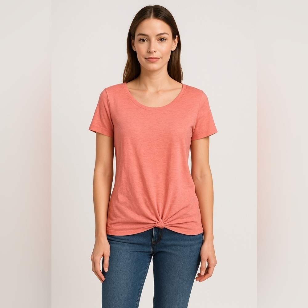 Rachel Roy Coral Linen Side Tie Top M Women’s Coastal Preppy Boho Summer Beach